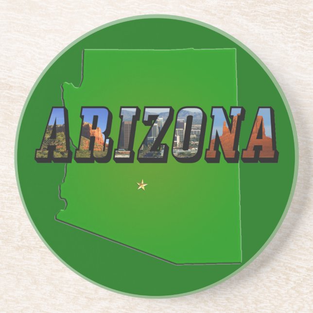 Posavasos Mapa de Arizona y texto de imagen (Frente)