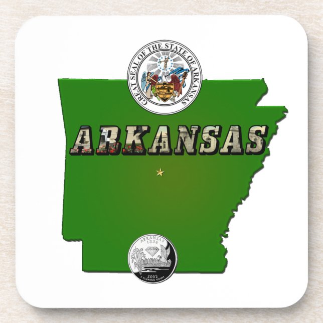 Posavasos Mapa de Arkansas, Sello y Barrio Faux Estatal (Frente)