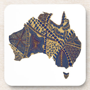 Posavasos Mapa de Australia Tan-Blue-Red