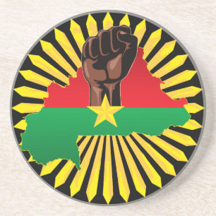 Posavasos Mapa de Burkina, bandera y puño de la revolución