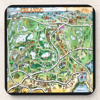 Posavasos Mapa de Dibujos Animados de Orlando Florida