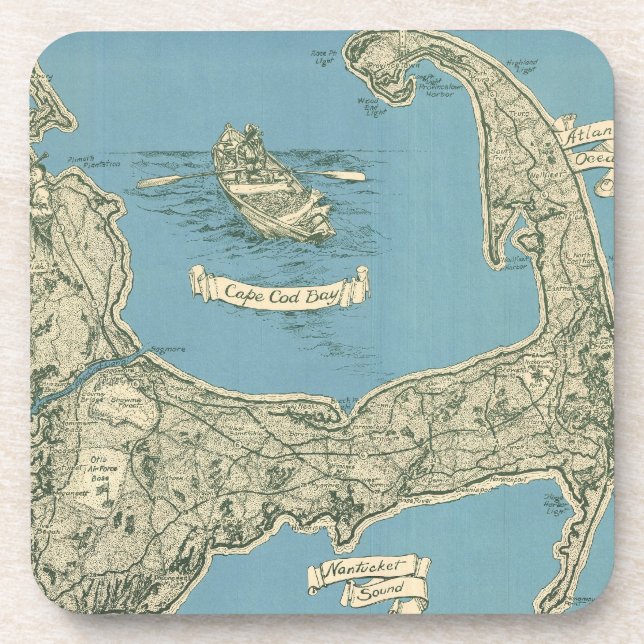 Posavasos Mapa de época de Cape Cod (1945) (Frente)
