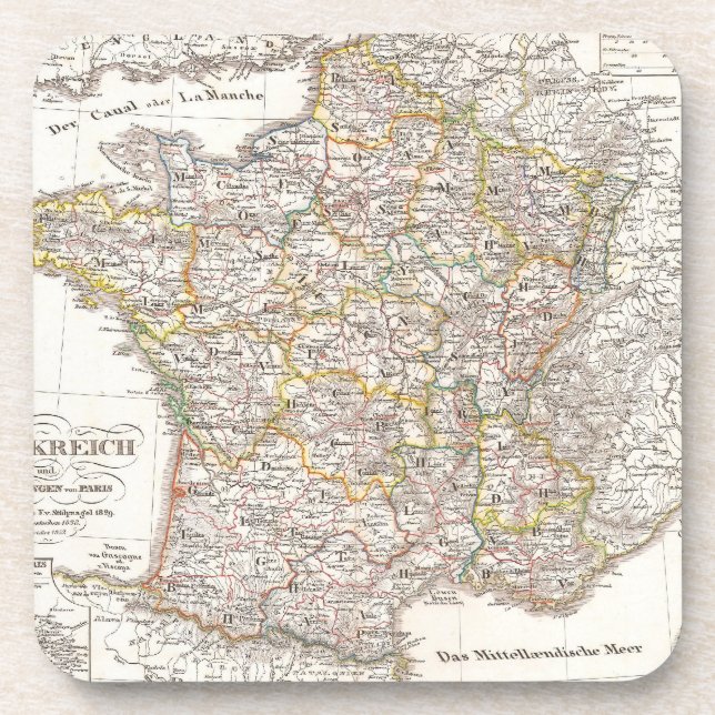 Posavasos Mapa de época de Francia (1850) (Frente)