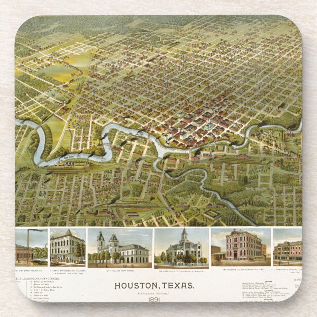 Posavasos Mapa de época de Houston Texas (1891) (Frente)