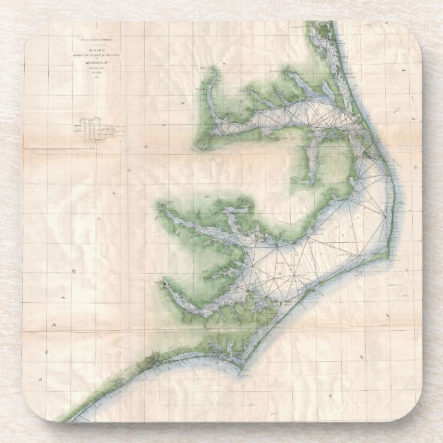 Posavasos Mapa de época de la costa de Carolina del Norte (1 (Frente)