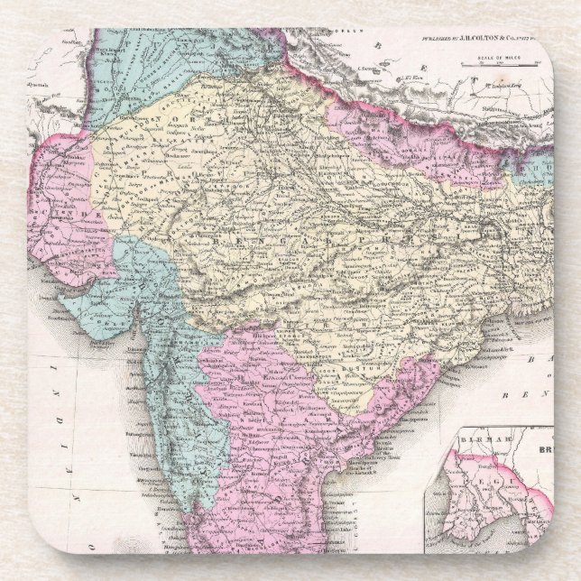 Posavasos Mapa de época de la India (1855) (Frente)