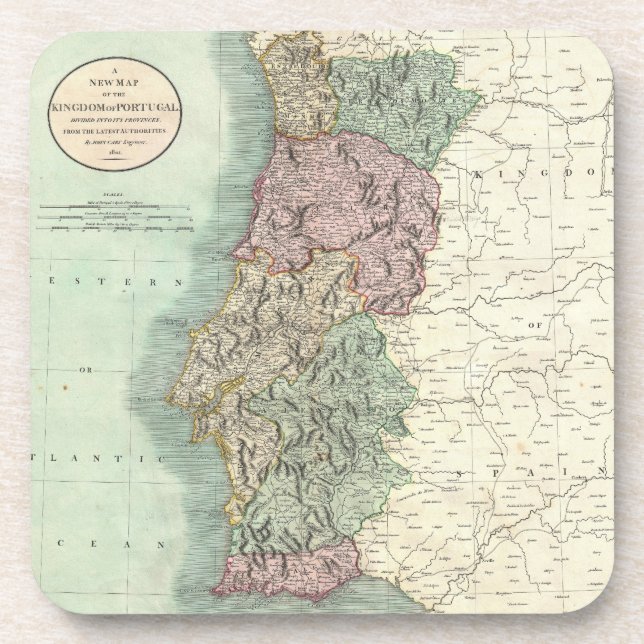 Posavasos Mapa de época de Portugal (1801) (Frente)