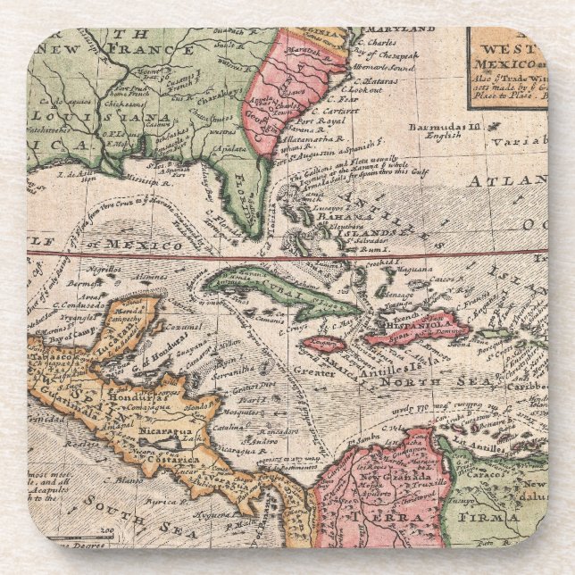 Posavasos Mapa de época del Caribe (1732) (Frente)