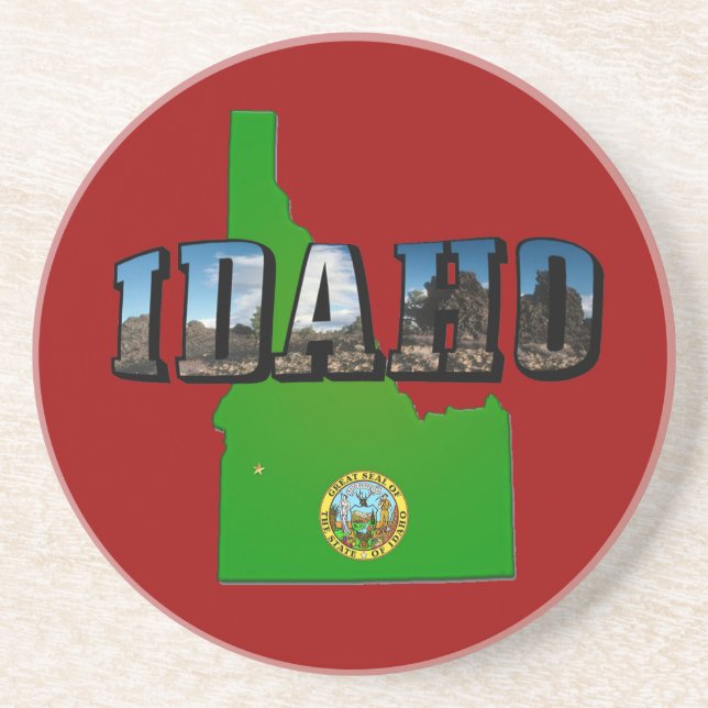 Posavasos Mapa de Idaho, Sello y texto de imagen (Frente)