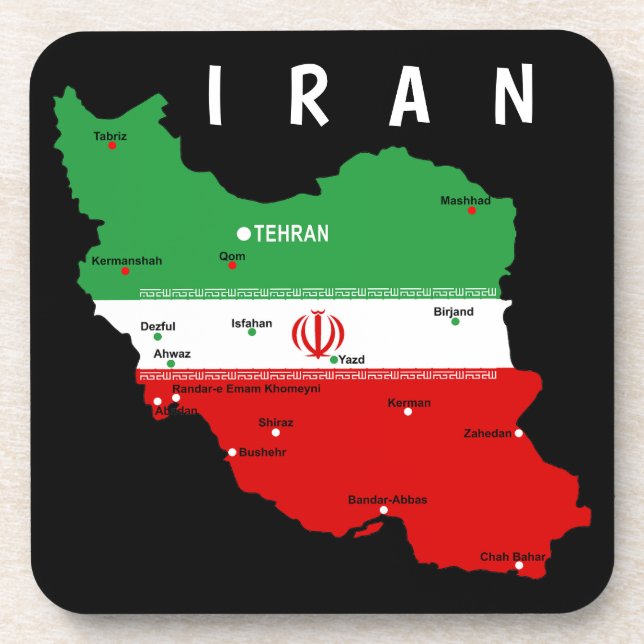Posavasos Mapa de Irán con bandera y emblema (Frente)