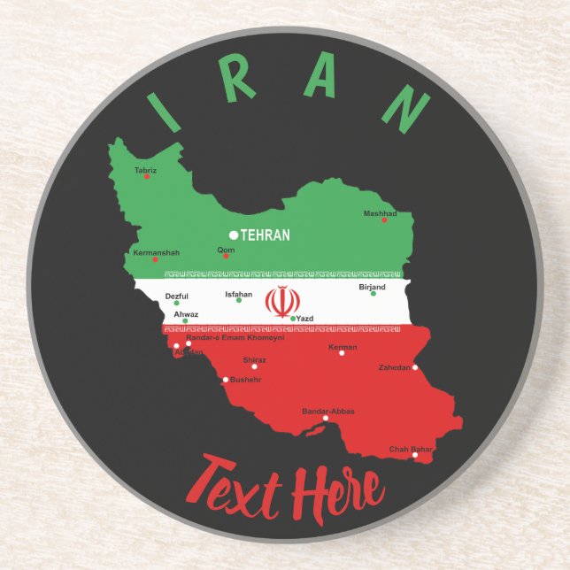 Posavasos Mapa de Irán con bandera y emblema (Frente)