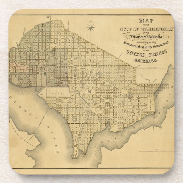 Posavasos Mapa de la ciudad de C.C. de Washington (1839) (Frente)