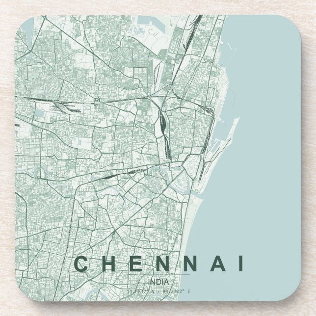 Posavasos Mapa de la ciudad de Chennai India Diseño Mínimo (Frente)
