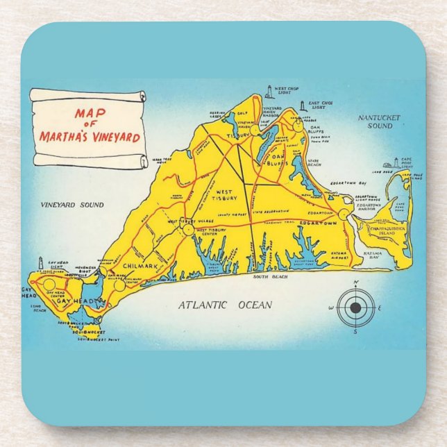 Posavasos Mapa de Martha's Vineyard  (Frente)