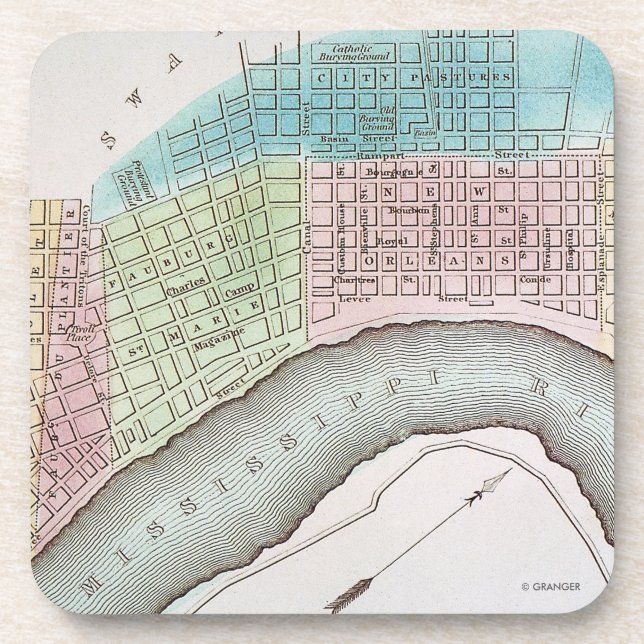 Posavasos Mapa de New Orleans, 1837 (Frente)