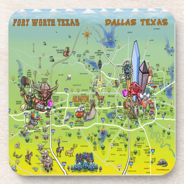 Posavasos Mapa de Personalizados de Dallas Fort Worth (Frente)