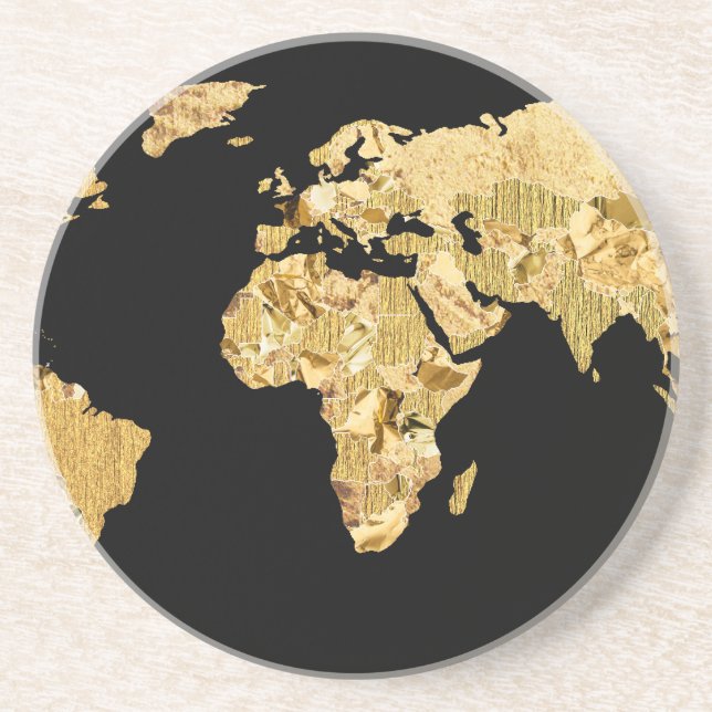 Posavasos Mapa de Relieves metalizados dorados (Frente)