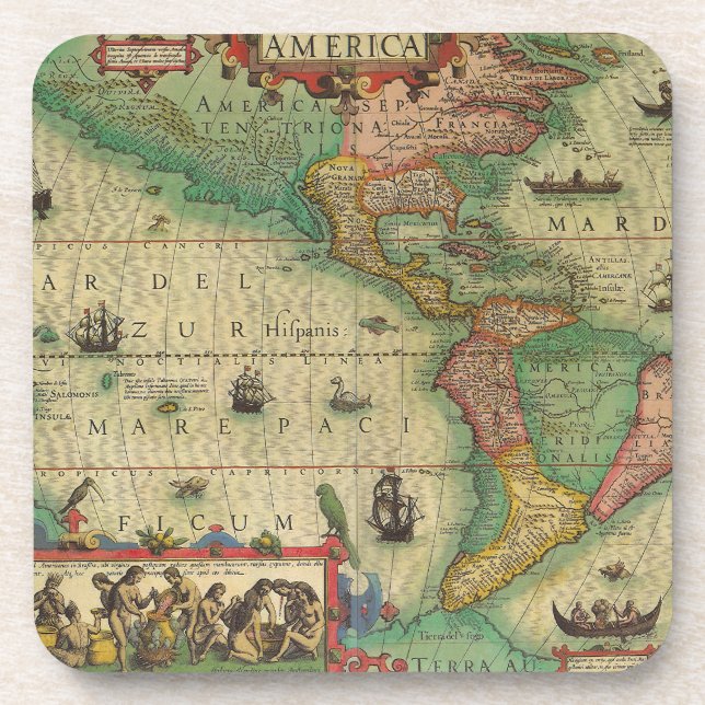 Posavasos Mapa del Antiguo Mundo de las Américas, 1606 (Frente)