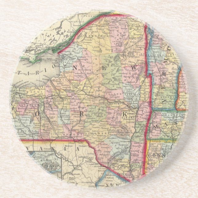 Posavasos Mapa Del Condado De Los Estados De Nueva York (Frente)