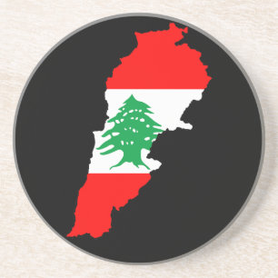 Posavasos Mapa del Líbano con imán de piedra con bandera