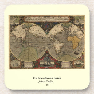Posavasos Mapa del mundo 1595 del vintage de Jodocus Hondius