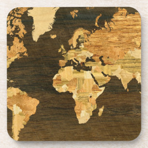 Posavasos Mapa del mundo de madera