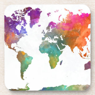 Posavasos Mapa del mundo en acuarela