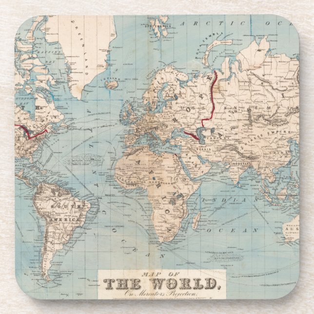 Posavasos Mapa del mundo sobre la proyección de Mercator (Frente)