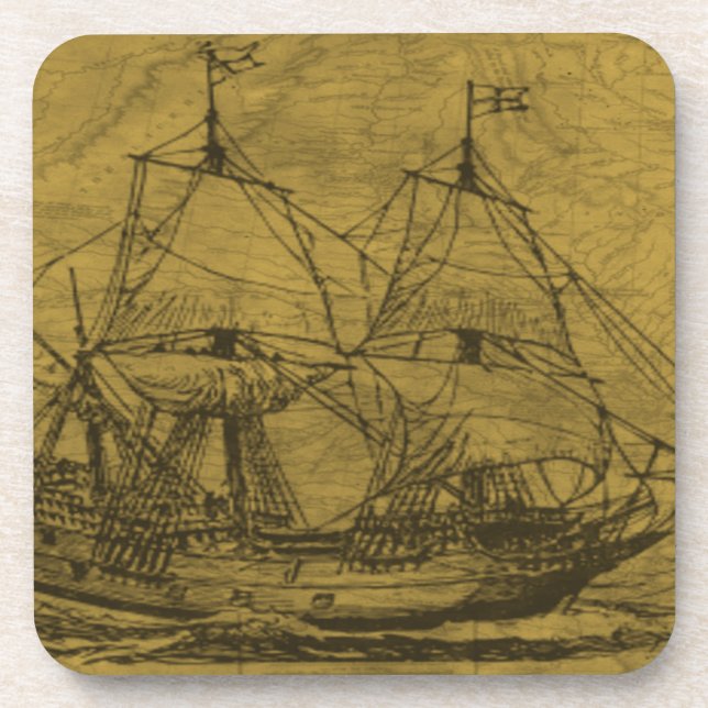 Posavasos Mapa del Schooner y del vintage (Frente)