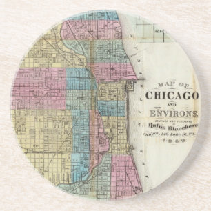 Posavasos Mapa del vintage de Chicago (1869)