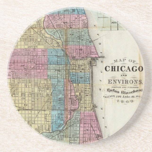 Posavasos Mapa del vintage de Chicago (1869) (Frente)