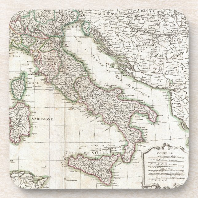 Posavasos Mapa del vintage de Italia (1770) (Frente)