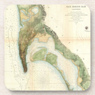 Posavasos Mapa del vintage de la bahía de San Diego (1857)