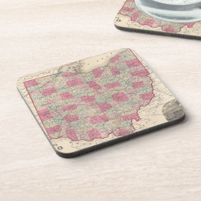 Posavasos Mapa del vintage de Ohio (1864) (Lado Izquierdo)