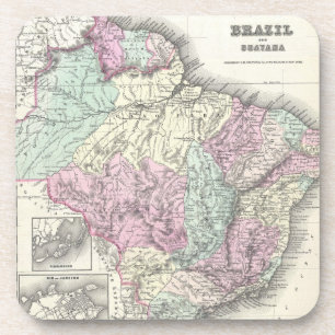 Posavasos Mapa del vintage del Brasil (1855)