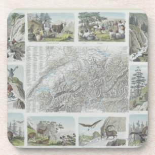 Posavasos Mapa e ilustraciones de las montañas suizas