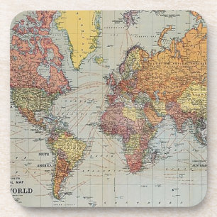 Posavasos Mapa general de época de la litografía mundial