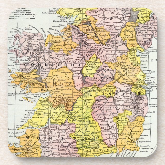 Posavasos MAPA: IRLANDA, c1890 (Frente)