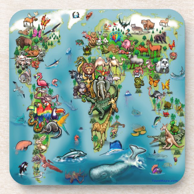 Posavasos Mapa mundial de animales (Frente)