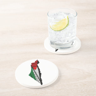 Posavasos Mapa palestino con bandera y patrón de Keffiyeg