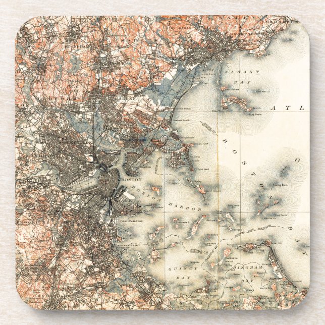 Posavasos Mapa topográfico de Boston Massachusetts en 1898 (Frente)