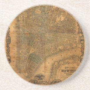 Posavasos Mapa viejo de New York City en 1852
