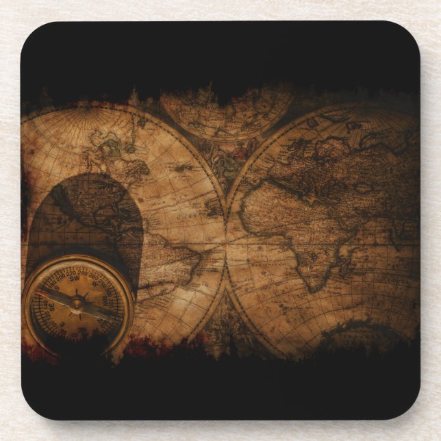 Posavasos Mapa y brújula del viejo mundo ruso (Frente)