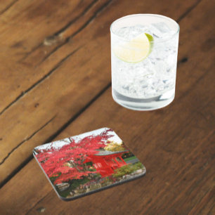 Posavasos Maple japonés rojo y casa de té jardín