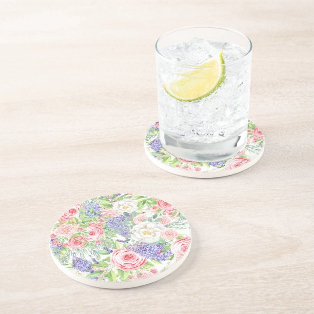 Posavasos Máquinas de lavanda de primavera y de flores rosas (Lado)