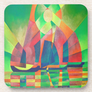 Posavasos Mar de Verde con basura abstracta cubista