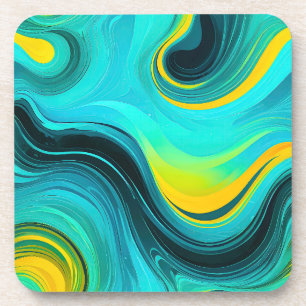 Posavasos "Marbella" Olas de remolinos amarillos azules