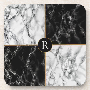 Posavasos Marble de verificación blanco y negro de moda - Añ