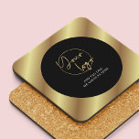 Posavasos Marca Black & Gold Business Logo Corporate Gift<br><div class="desc">Cree galerías de bebidas de marca personalizado con este castrador corporativo de logotipos de marcas Black & Gold Business. Presenta un diseño moderno en negro y oro falso con su logotipo en el centro y texto personalizado. Perfecto para promocionar su negocio y usar como regalo corporativo a los clientes, para...</div>