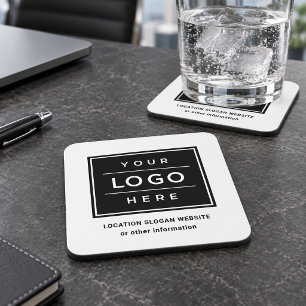 Posavasos Marca Square Personalizado Black Business Logo Com